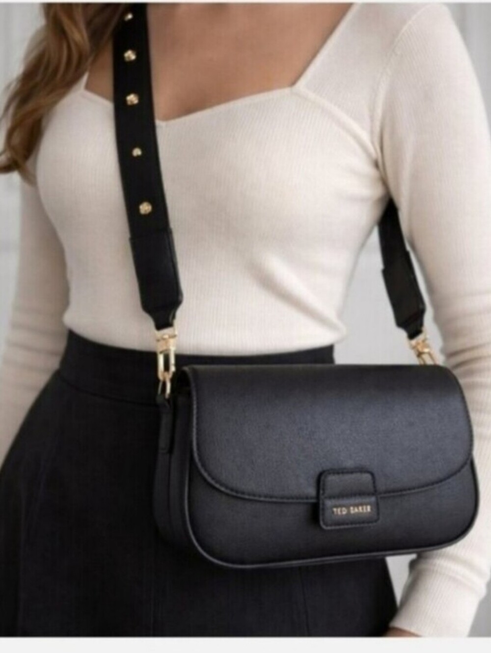 Ted Baker Embossed Logo Rory Crossbody/ Detachable Rosette Strap, Black - Picture 4 of 13